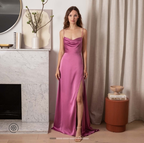 Fame and Partners Dresses & Skirts - Nwt Fame and Partners Womens pink satin draped open back formal gown Sz 8